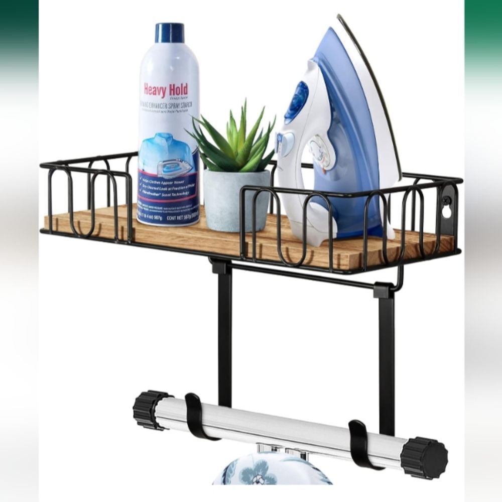 Amazon NIB Ironing Board Shelf Organizer in Black and Natural Wood